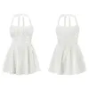 Casual Dresses Elegant Ladies Sexy Sleeveless Halter A-Line Short Dress 2024 Summer Women's White Backless Hollow Tie Up Zipper