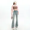 Micro Fleared Jeans för Womens Spring och Autumn New Elastic Slim Fit Design Casual Korean Trendy Brand Flad Pants