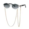 Óculos de sol vintage para mulheres, óculos de sol com corrente, armação pequena, designer moderno uv400
