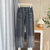 Wiosna jesień 110 kg Fi gradientowy kolor patchwork jeansowy presy proste damskie damskie dżinsy 1587 G05C#