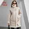 Astrid Fi Lammwolle Futter Jacke Frauen Wildleder Stoff Wind Pelz Ein Stück mit Reißverschluss Leder Pelz Fleece Mantel Streetwear S2MB #