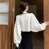 Frauen Pullover Koreanische Versi V-ausschnitt Kontrast Farben Lose Süße Sanfte Chinesischen Stil Kurze Pullover Strickjacke 90J7 #