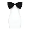 Casual Dresses Ailigou 2024 Women's Sexy Strapless Sleeveless Bow Tie Black And White Tight Mini Bandage Dress Elegant Celebrity Party
