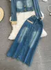 Arbeitskleider Damen Jeansjacke Rock Set High-End-Mode einreihig gebratene Straßenmäntel Alter schneidende Kleidungssets