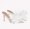 Summer Transparent One Step Slim Heel High Heel Slippers Open Toe White Flower Half Trailer New Style Gweds