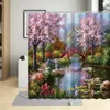 Shower Curtains Dream Forest Curtain Fantasy Garden Flowers Green Plant Tree Landscape Bathtub Waterproof Bathroom With Hooks