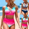 Damskie stroje kąpielowe Summer Kolorowe halo barwione drukowane szorty z czołgiem dwuczęściowe koronki seksowny zestaw plażowy s-5xl