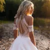 bohemian Cutout Lace Halter Wedding Dr A Line Racerback Pearls Closure Custom Made Beach Luxe Satin Elopement Bridal Gowns L6qu#