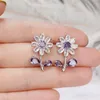 Stud Earrings Huitan Bling Flower Women Purple/Yellow Cubic Zirconia Aesthetic Floral Accessories Wedding Party Fashion Jewelry