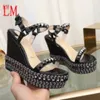 Luxury designer Chris Loubo Womens Black Leather Straw Plastic Women's Sandals Red soled shoes Heel 6CM 12CM With Box