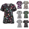 scrub Tops Women Short Sleeve V-neck Tops Nurse Uniform Carto Print Working Blouse Ladies T-shirts Uniforme Enfermera Mujer n7c9#