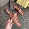 Slippers MKKHOU Mode Damesschoenen Hoge kwaliteit echt leer Ronde kop Terug Holle metalen slot Platte moderne muilezels