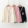 spring Cute Carto Sweater Female Cardigan Embroidery Rabbit Women Sweater Coat Hot Sale V Neck Knitwear Korean Tops V5SK#