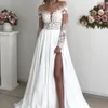 الدانتيل الأنيق مع زفاف عالي الانقسام dres sweetheart a-line chiff heads simple boho lg vestidos de noiva bridal obors v3bc#