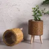 Planters Rattan Plant Stand with Plastic Lining and 3 Wooden Legs, Nordic Planter with Stand Basket Storage for Flower Toys Farmhouse