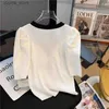 T-shirt Femme 2023 Été Coréen Chandails tricotés Hauts à manches courtes Col en V Vintage Mode Bureau Pull Pulls Femme Ropa Mujer vêtements24329