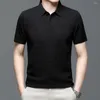 Homens camisetas Homens Malha Tee Leve Respirável T-shirt Verão Lapela Suave Camisa De Seda De Gelo Para Desgaste Solto Comutar