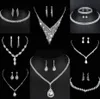 Värdefulla lab diamantsmycken Set Sterling Silver Wedding Halsbandörhängen för kvinnor Bridal Engagement Smyckesgåva 71UH#