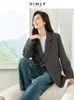 Vimly Korean Fi Grey Blazer For Women Elegancki prosty płaszcz dopasowany 2024 Spring Nowy w Lady Kurtki odzież M3880 76HA#