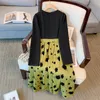 plus Size Women Party black green patchwork print skirt Casual Commuter dr Polyester spring comfortable design feel clothing C6U2#