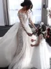 Luksusowe ilusyjne rękawy w szyku V-denia syrena ślubne Dres Aplikacje Odłączana suknia ślubna Boho Bridal Suknia Vestidos de novia B4xr#