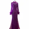 Serene Hill Purple Mermaid Elegant High Neck Evening Dres Suknie 2024 LG Rękawy Kościa luksus dla kobiet impreza LA71690 P1DR#