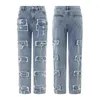 Combhasaki Hommes Y2K Vintage Casual Jeans Fi Effiloché Ripped Denim Lg Pantalon Printemps Automne Pantalon Droit Lâche avec Poches V6rF #