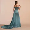 Romantisk elegant blå V-ringning utanför axeln sjöjungfru satin prom dre sexig hög slit duabi kvällsfest klänning för kvinnor n4cy#