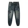 Streetwear Fi Men Jeans Loose Fit Retro Blue Spliced ​​Designer Casual Denim Cargo Pants Hombre Hip Hop Printed Jeans Men W942#