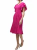 Kvinnors eleganta veckade A-Line Dr V-ringning ruffle hylsa casual plus size Summer Party Club Wedding Guest Cocktail Midi Dres T4ij#