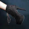 Boots Ashiofu Style Dames High Heel Platform Cross Shoelace Party Prom Ankle Real Pos Evening Club Fashion