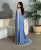 Dusty Blue Chiff Evening Dr with LG Cape Length Elegant Party Ball Gown 2023 Vestidos de noche o7hz＃