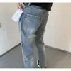 Yeni Bahar Sonbahar Kore Fi İş Giyim Denim Hip-Hop Dört Bar Baskı İnce Klasik Kot Pantolon Erkekler Lüks Kot Pantolon S6L5#