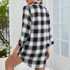 Kvinnors sömnkläder 2024 Spring Summer Plaids Sleepshirts Casual Long Sleeve Lapel Neck Buttons Mini Sleep Dress Nightrocks Loungewear