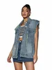 y2k Street Raw Trim Slant Pocket Loose Fit Single-Breasted Denim Vest Jacket Spring Outfits D3La#