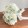 Büyük Düğün Gelin Buket Beyaz Güller Yapay İpek Frs Bebek Nefes Gelin Gelinlikler Gypsophila Mariage Accories 24cm Z2CD#