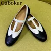 Casual Schoenen 2024 Ronde Neus Lederen T-bandjes Dames Loafers Flats Luxe Mode Doudou Instappers Lopen Formele Kleding