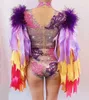 fi Stage Wear Ribb Strip Feather Sleeve Rhineste Body Donna Nightclub Bar Party Outfit Performance Costume di danza G9El #