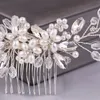 Crystal Rhineste fr Pearl Hair Comb Bridal Headband Tiara Haarspeld Party Bruiloft Bridal Hair Accessies Sieraden J74Y#