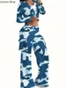 Women's Two Piece Pants Lemon Gina Camouflage Safari Set Long Sleeve Button Shirt And Cargo Wide Leg 2024 Sets Outfits Tracksuit