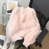 koreansk imitati mink stickade beskurna toppar kvinnor vår höst mjuk kofta båge högkvalitativ rosa tröja casual knitwear coat j6nx#