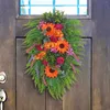 Fleurs décoratives printemps été automne porte d'entrée tournesol couronne florale en forme de larme pour la maison mariage chalet rustique signe de lumière naturelle
