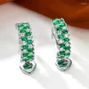 Orecchini posteriori di lusso femminile verde zircone pietra quadrata cuore clip fascino argento colore gioielli da sposa per le donne