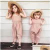 Jumpsuits 1-5t Summer Toddler Kids Baby Girl Romper ärmlös solid rem Jumpsuit Elegant Söta prinsesskläder Boho Beach Outfits Dhnm5