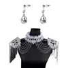 luxury Wedding Bridal Crystal Necklace Statement Tassel Shoulder Chain Layered Jewelry with Teardrop for rhineste Dangle Set p7cR#