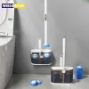 Brushes WIKHOSTAR Disposable Toilet Brush Holder Set with 12 Toilet Brush Refills WallMounted Toilet Brush with Cleaning Liquid Brushes