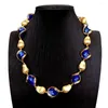 Pendants KKGEM 20x23mm Blue Murano Glass Gold Plated Brushed Bead Necklace Collar Choker Necklaces