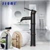 Rubinetti per lavandino del bagno JIENI Rubinetto per lavabo nero Cascata ORB Miscelatore da piano in stile bambù