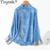 Damesblouses 50% Moerbeizijde Losse Lente Lange Mouw Top Dameskleding Opstaande Kraag Elegante Blouse Blusas Mujer