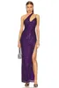 Casual Dresses 2024 Spring Purple Color Women Sexig One Shoulder paljetter Bodycon Mid-Calf Dress Elegant Evening Party Firar